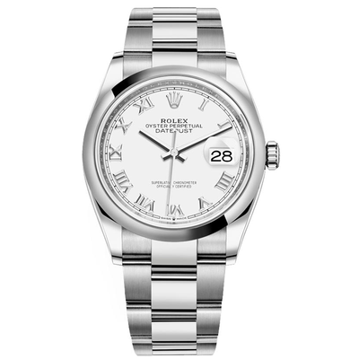Rolex Datejust II White Roman Numeral Domed Dial 36mm 126200