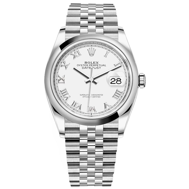 Rolex Datejust II White Roman Numeral Domed Dial 36mm 126200