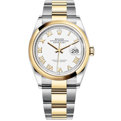 Rolex Datejust White Roman Numeral Dial Domed Bezel 36mm 126203