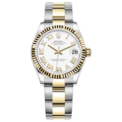 Rolex Datejust White Roman Numeral Dial Fluted Bezel 31mm 278273
