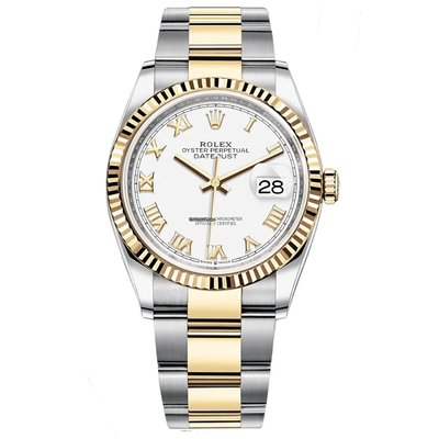 Rolex Datejust White Roman Numeral Dial Fluted Bezel 36mm 126233