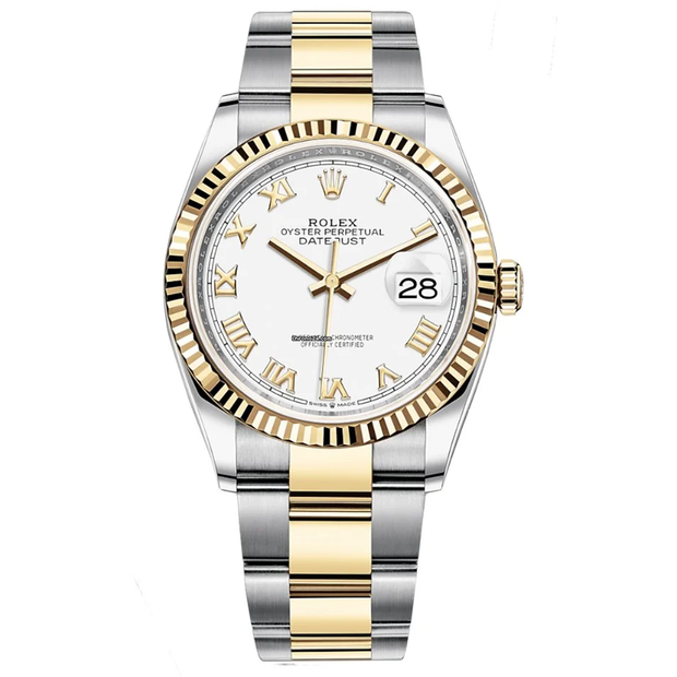 Rolex Datejust White Roman Numeral Dial Fluted Bezel 36mm 126233
