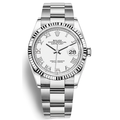 Rolex Datejust II White Roman Numeral Fluted Dial 36mm 126234