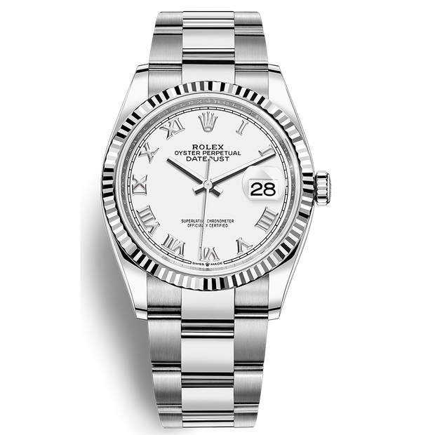 Rolex Datejust II White Roman Numeral Fluted Dial 36mm 126234