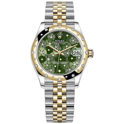 Rolex Datejust Olive Green Floral Motif Dial Diamond-Set Bezel 31mm 278343RBR
