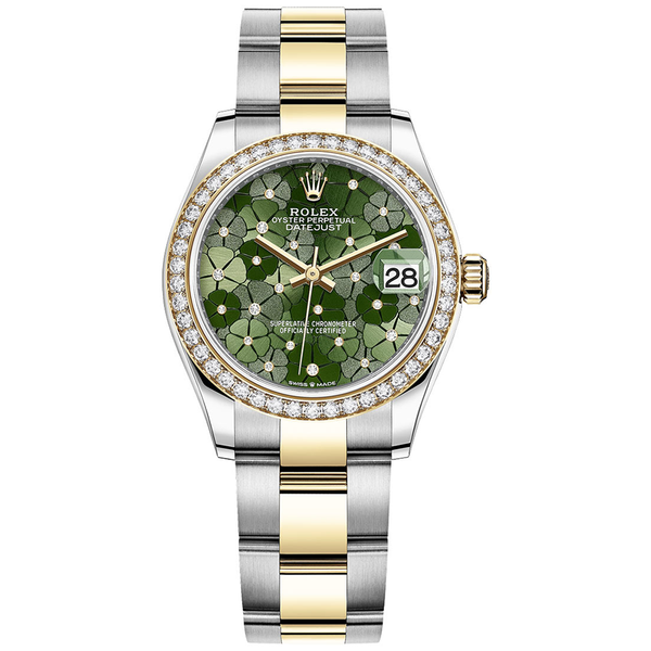 Rolex Datejust Olive Green Floral Motif Dial Diamond Bezel 31mm 278383