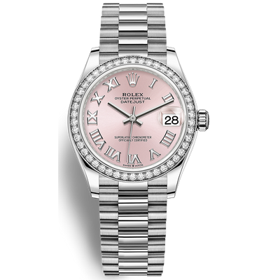 Rolex Datejust Pink Roman Numeral Dial Diamond Bezel 31mm 278289RBR