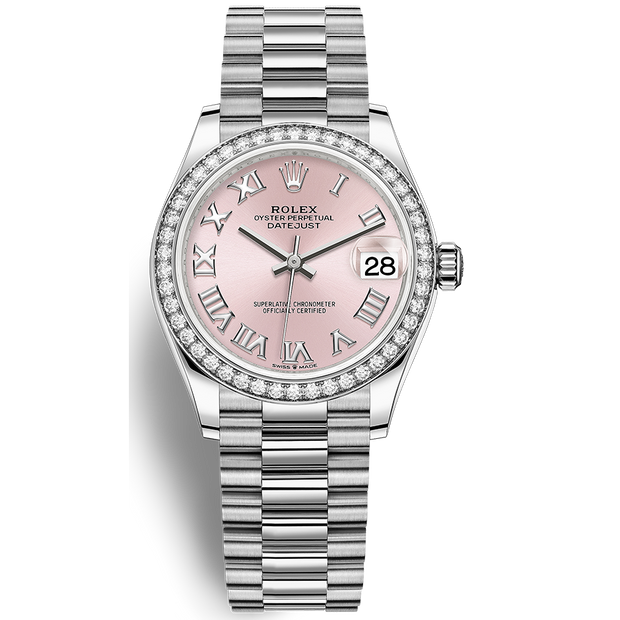 Rolex Datejust Pink Roman Numeral Dial Diamond Bezel 31mm 278289RBR