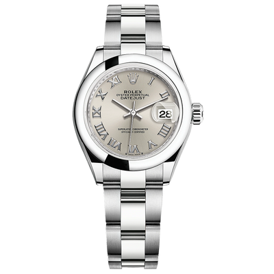 Rolex Lady-Datejust Silver Roman Numeral Dial Domed Bezel 28mm 279160