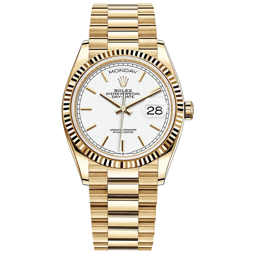 Rolex Day-Date 36mm Presidential 128238 Fluted Bezel White Dial