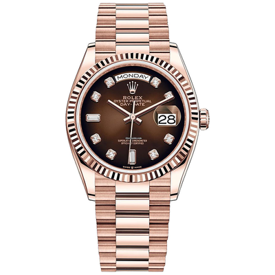 Rolex Day-Date Brown Ombre Diamond Dial Fluted Bezel 36mm 128235