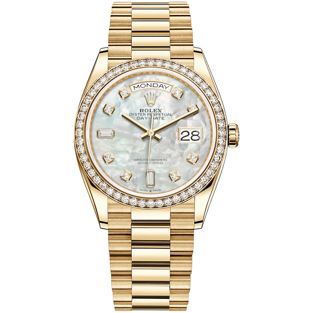 Rolex Day-Date Mother Of Pearl Diamond Dial Diamond Bezel 36mm 128348RBR