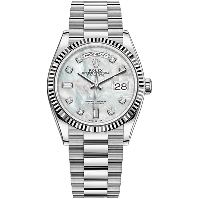 Rolex Day-Date Mother Of Pearl Diamond Dial Fluted Bezel 36mm 128239