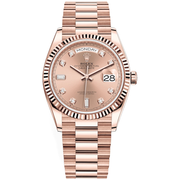 Rolex Day-Date Rose Diamond Dial Fluted Bezel 36mm 128235