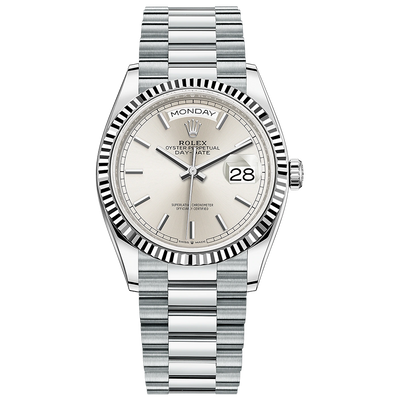 Rolex Day-Date Silver Dial Fluted Bezel 36mm 128236