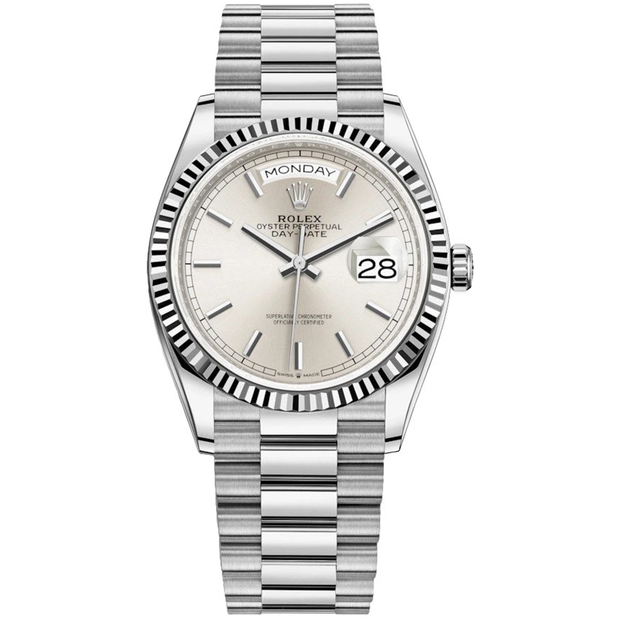 Rolex Day-Date Silver Dial Fluted Bezel 36mm 128239