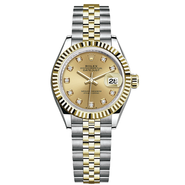 Rolex Lady-Datejust Champagne Diamond Dial Fluted Bezel 28mm 279173