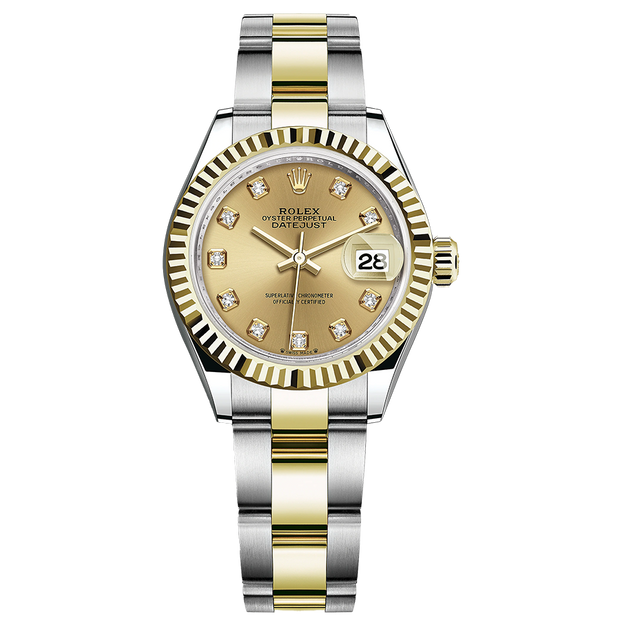 Rolex Lady-Datejust Champagne Diamond Dial Fluted Bezel 28mm 279173