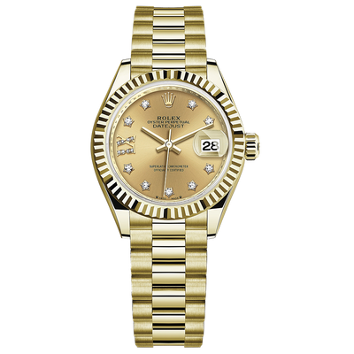 Rolex Lady-Datejust Champagne Diamond Star Dial Fluted Bezel 28mm 279178