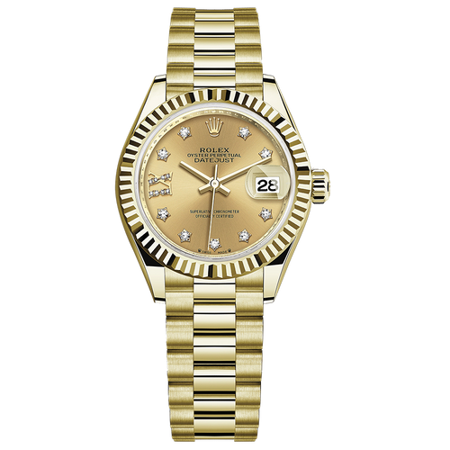 Rolex Lady-Datejust Champagne Diamond Star Dial Fluted Bezel 28mm 279178