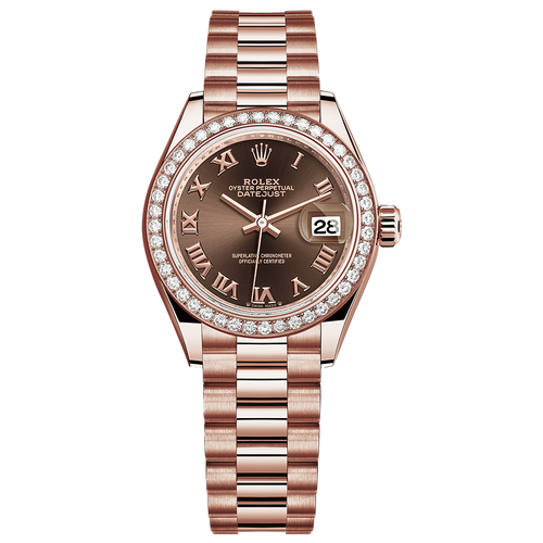 Rolex Lady-Datejust Chocolate Roman Numeral Dial Diamond Bezel 28mm 279135RBR