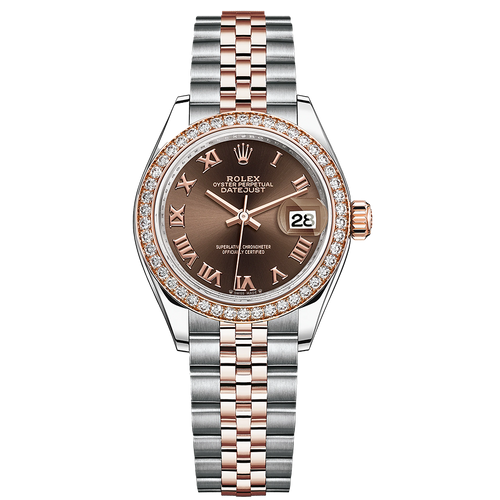 Rolex Lady-Datejust Chocolate Roman Numeral Dial Diamond Bezel 28mm 279381RBR