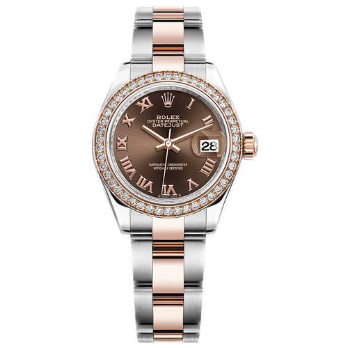 Rolex Lady-Datejust Chocolate Roman Numeral Dial Diamond Bezel 28mm 279381RBR