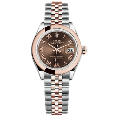 Rolex Lady-Datejust Chocolate Roman Numeral Dial Domed Bezel 28mm 279161