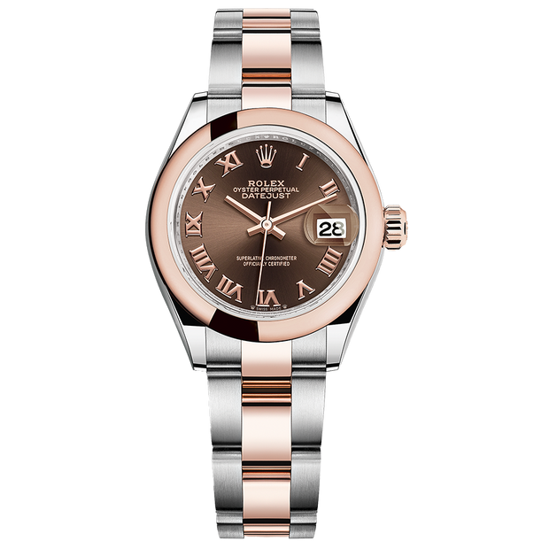 Rolex Lady-Datejust Chocolate Roman Numeral Dial Domed Bezel 28mm 279161