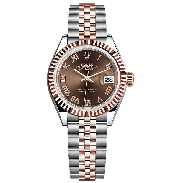 Rolex Lady-Datejust Chocolate Roman Numeral Dial Fluted Bezel 28mm 279171