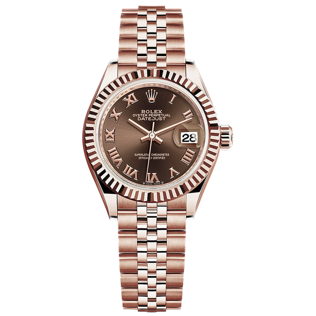 Rolex Lady-Datejust Chocolate Roman Numeral Dial Fluted Bezel 28mm 279175