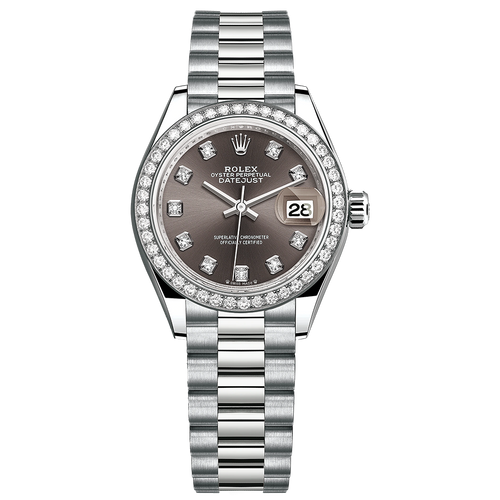 Rolex Lady-Datejust Dark Grey Diamond Dial Diamond Bezel 28mm 279139RBR