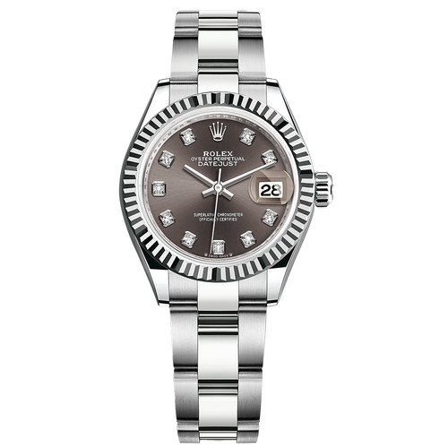 Rolex Lady-Datejust Dark Grey Diamond Dial Fluted Bezel 28mm 279174