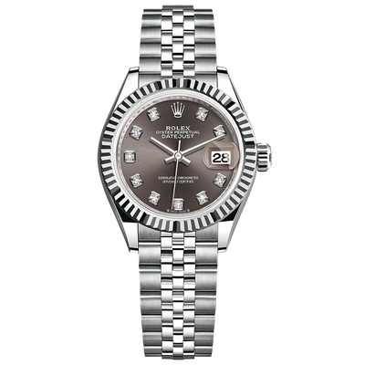 Rolex Lady-Datejust Dark Grey Diamond Dial Fluted Bezel 28mm 279174