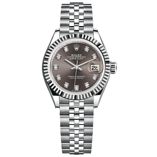 Rolex Lady-Datejust Dark Grey Diamond Dial Fluted Bezel 28mm 279174