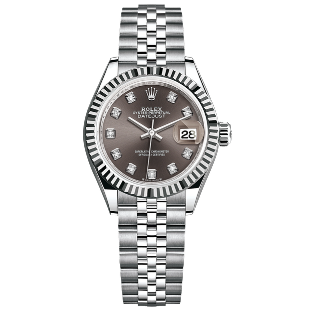 Rolex Lady-Datejust Dark Grey Diamond Dial Fluted Bezel 28mm 279174