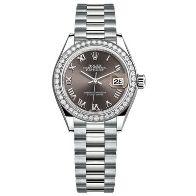 Rolex Lady-Datejust Dark Grey Roman Numeral Dial Diamond Bezel 28mm 279139RBR