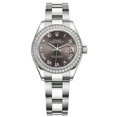 Rolex Lady-Datejust Dark Grey Roman Numeral Dial Diamond Bezel 28mm 279384RBR