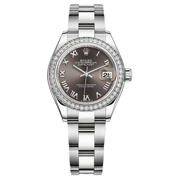 Rolex Lady-Datejust Dark Grey Roman Numeral Dial Diamond Bezel 28mm 279384RBR