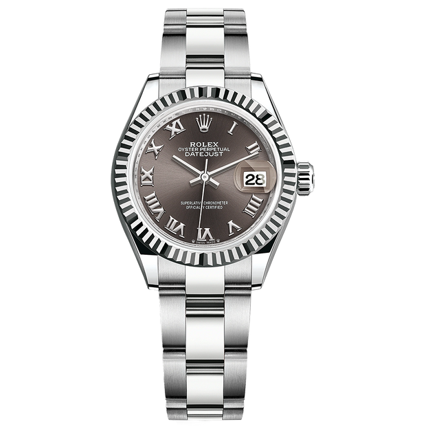 Rolex Lady-Datejust Dark Grey Roman Numeral Dial Fluted Bezel 28mm 279174