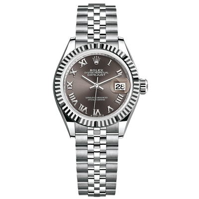 Rolex Lady-Datejust Dark Grey Roman Numeral Dial Fluted Bezel 28mm 279174