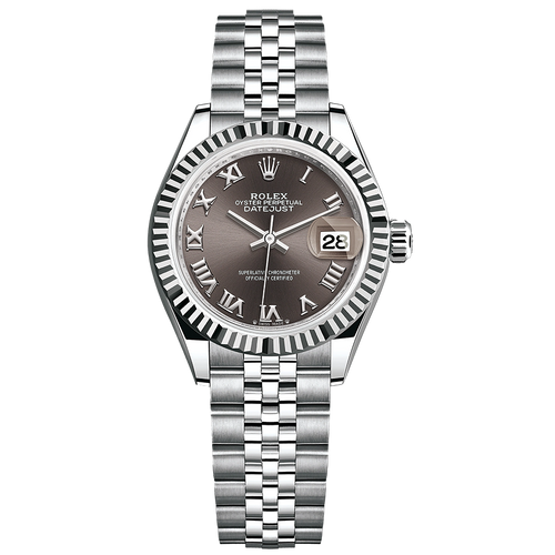 Rolex Lady-Datejust Dark Grey Roman Numeral Dial Fluted Bezel 28mm 279174