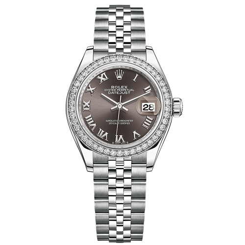 Rolex Lady-Datejust Dark Grey Roman Numeral Dial Fluted Bezel 28mm 279384RBR