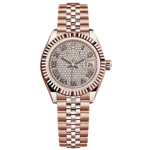 Rolex Lady-Datejust Diamond-Paved Roman Numeral Dial Fluted Bezel 28mm 279175