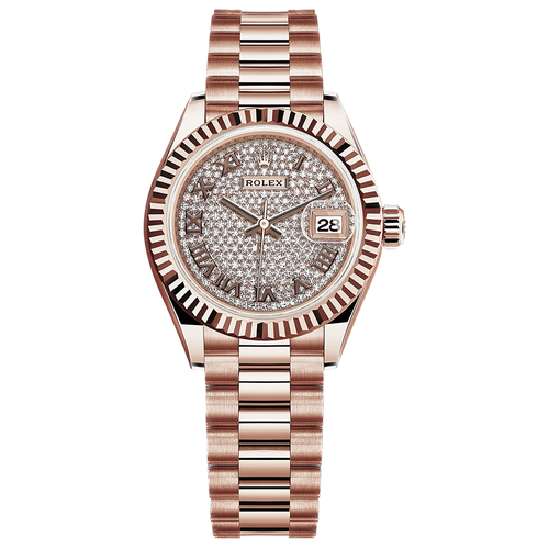 Rolex Lady-Datejust Diamond-Paved Roman Numeral Dial Fluted Bezel 28mm 279175