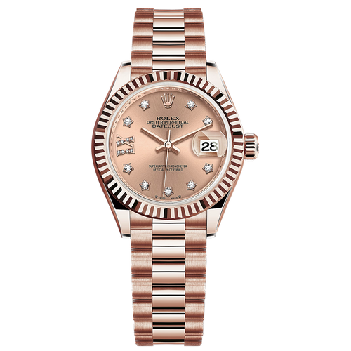 Rolex Lady-Datejust Rose Diamond Star Dial Fluted Bezel 28mm 279175
