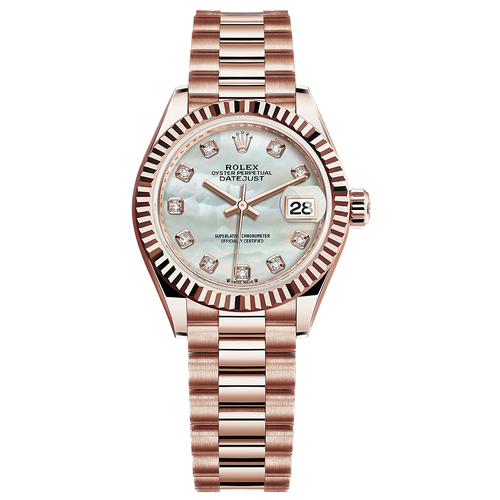 Rolex Lady-Datejust Mother Of Pearl Diamond Dial Fluted Bezel 28mm 279175
