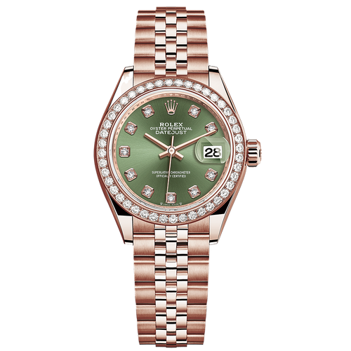 Rolex Lady-Datejust Olive-Green Diamond Dial Diamond Bezel 28mm 279135RBR