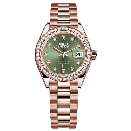 Rolex Lady-Datejust Olive-Green Diamond Dial Diamond Bezel 28mm 279135RBR