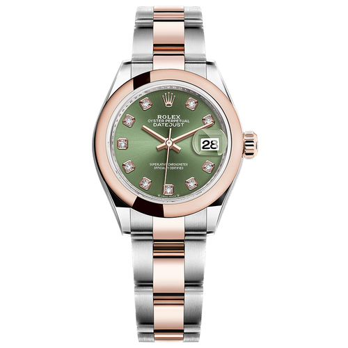 Rolex Lady-Datejust Olive-Green Diamond Dial Domed Bezel 28mm 279161